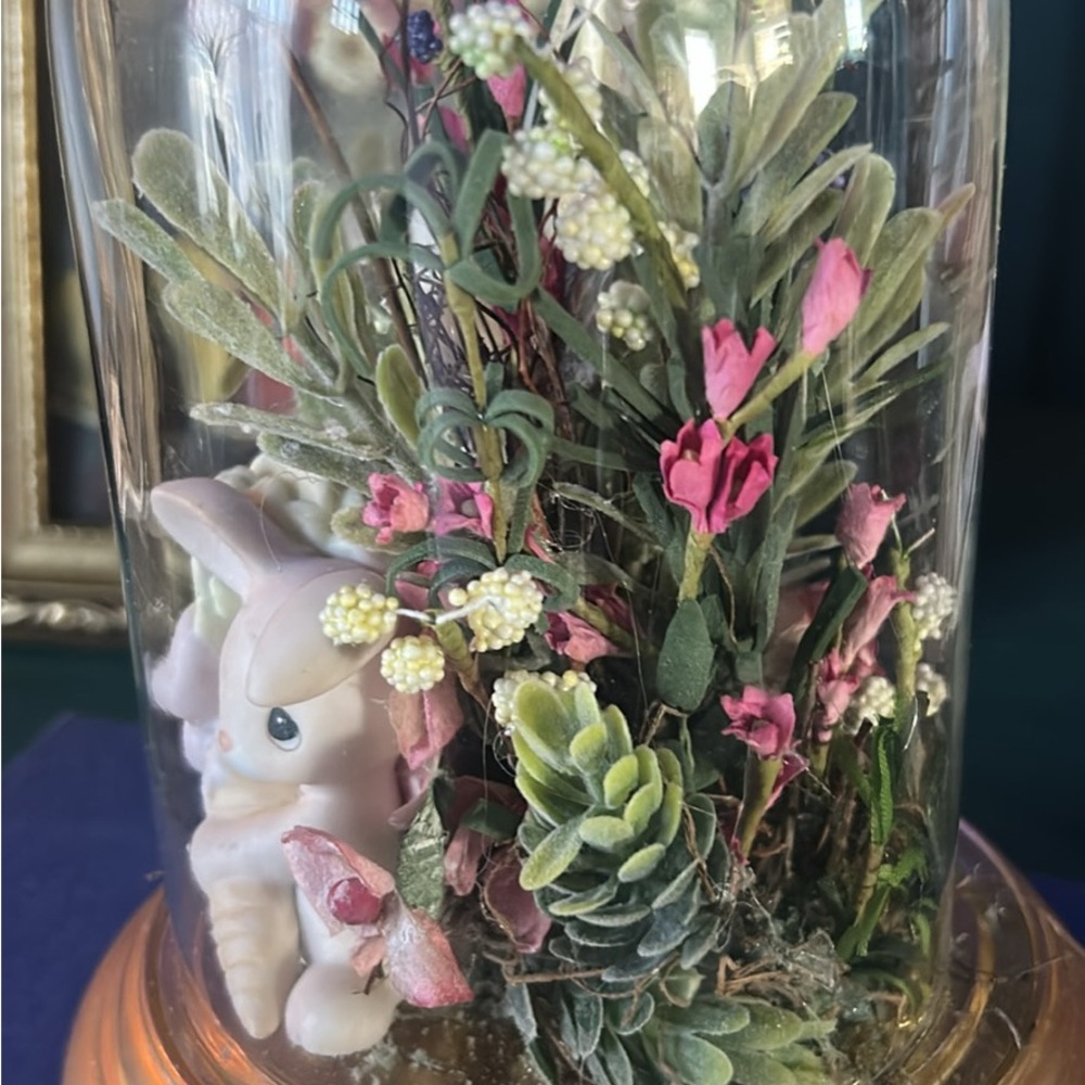 Pink Bunny Floral Dome Home Accent